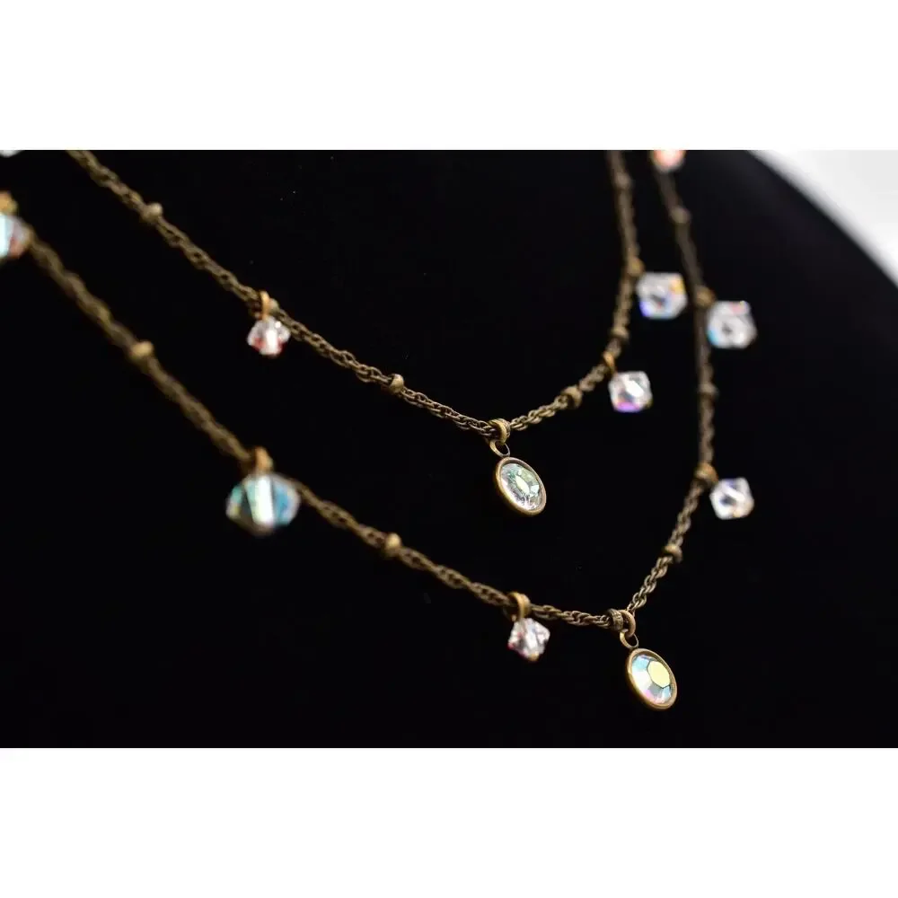 Liz Palacios SF Vintage Crystal Necklace Open Bezel Aurora Borealis Signed 9J
